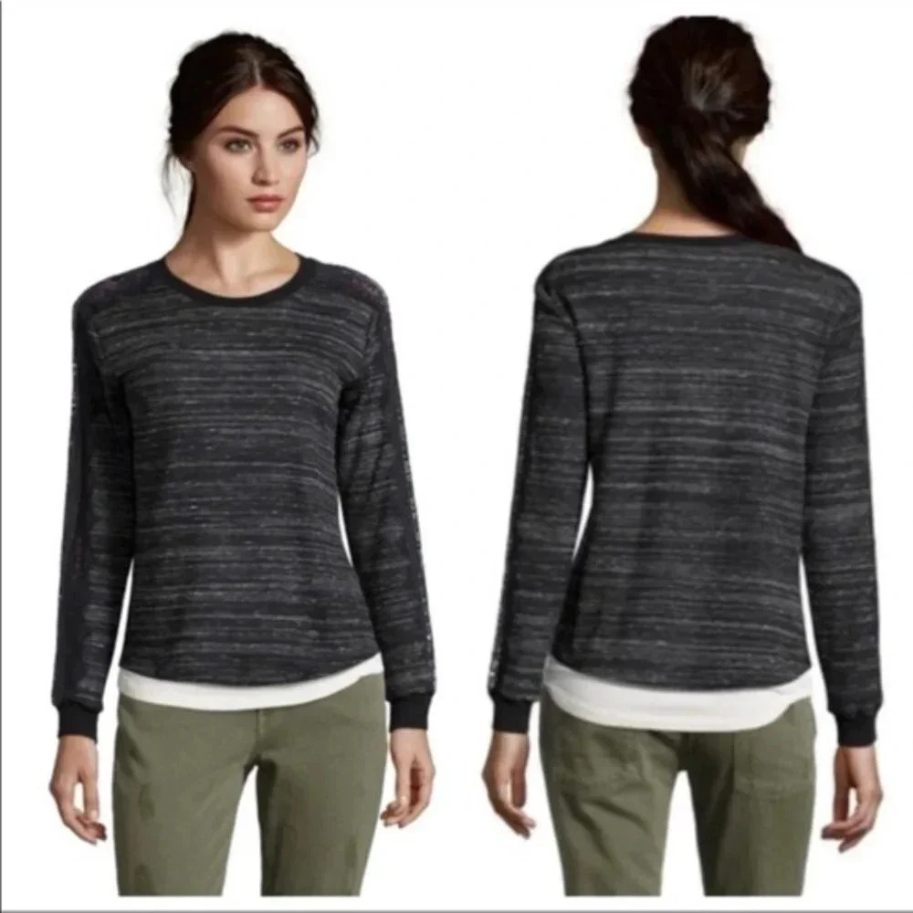 Rebecca Taylor Black & Gray Lace Detail Sweater XS